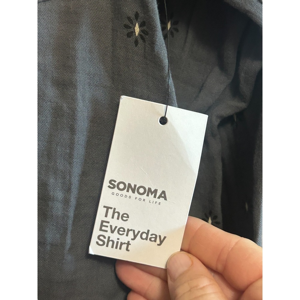 SONOMA Goods for Life Womens Gray Embroidered Button Up Shirt Top Size Medium - Picture 2 of 6